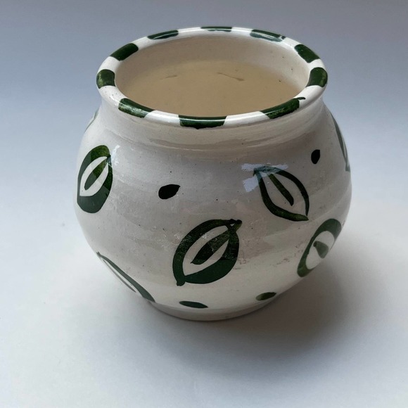 Tiny Green & White Pottery Bud Vase, Succulent or Cactus Planter - Picture 3 of 9